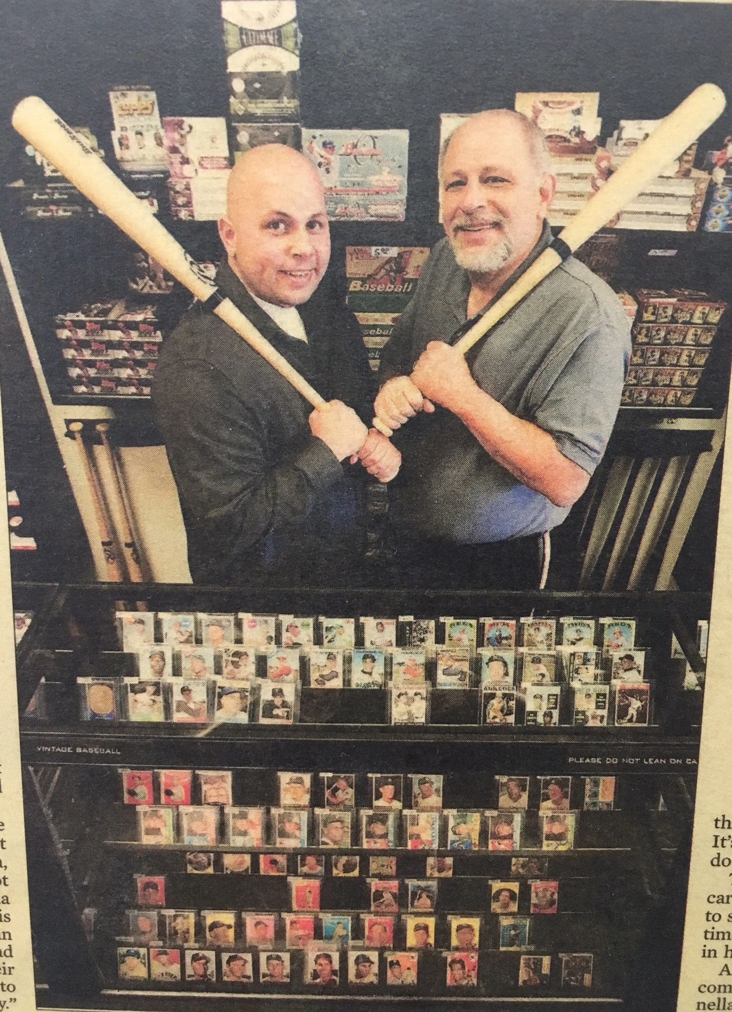 Two men with baseball bats vintage cards